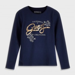 Guess детска блуза с дълъг ръкав в синьо за момиче