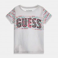 Детска тениска Guess в бяло с надписи за момиче