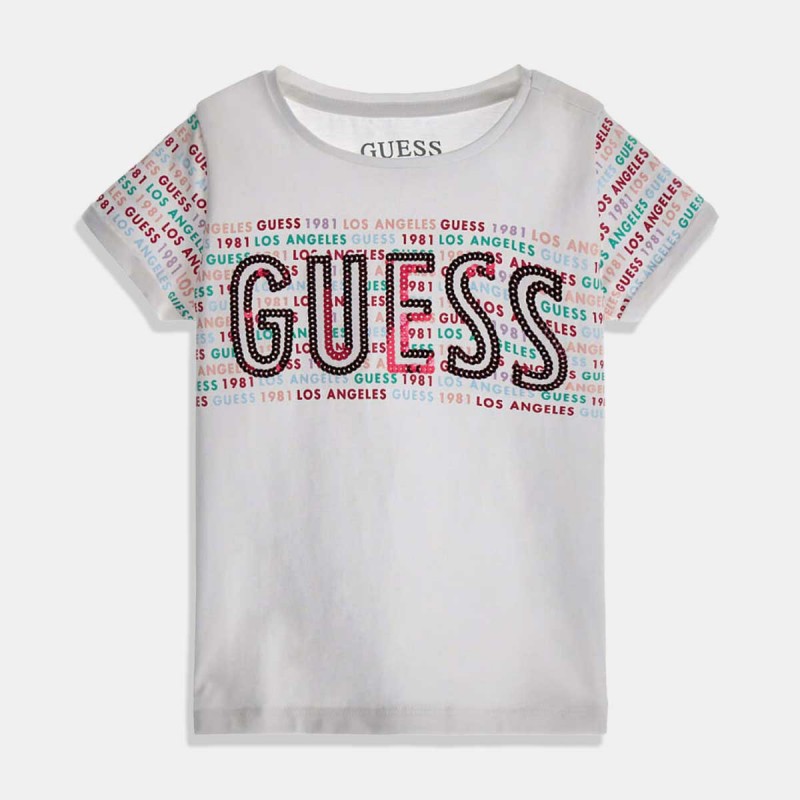 Детска тениска Guess в бяло с надписи за момиче