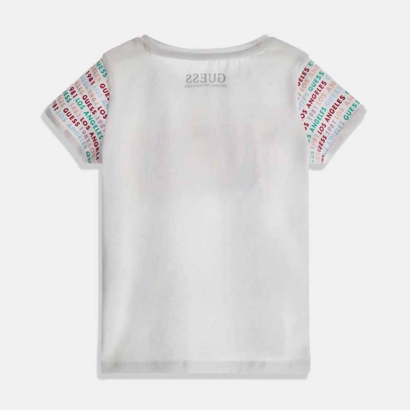 Детска тениска Guess в бяло с надписи за момиче