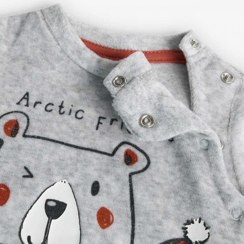 BOBOLI Сив велурен ромпър "ARCTIC LIFE" за бебе момче