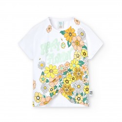 BOBOLI Бяла тениска "HAPPY FLOWER" за момиче 