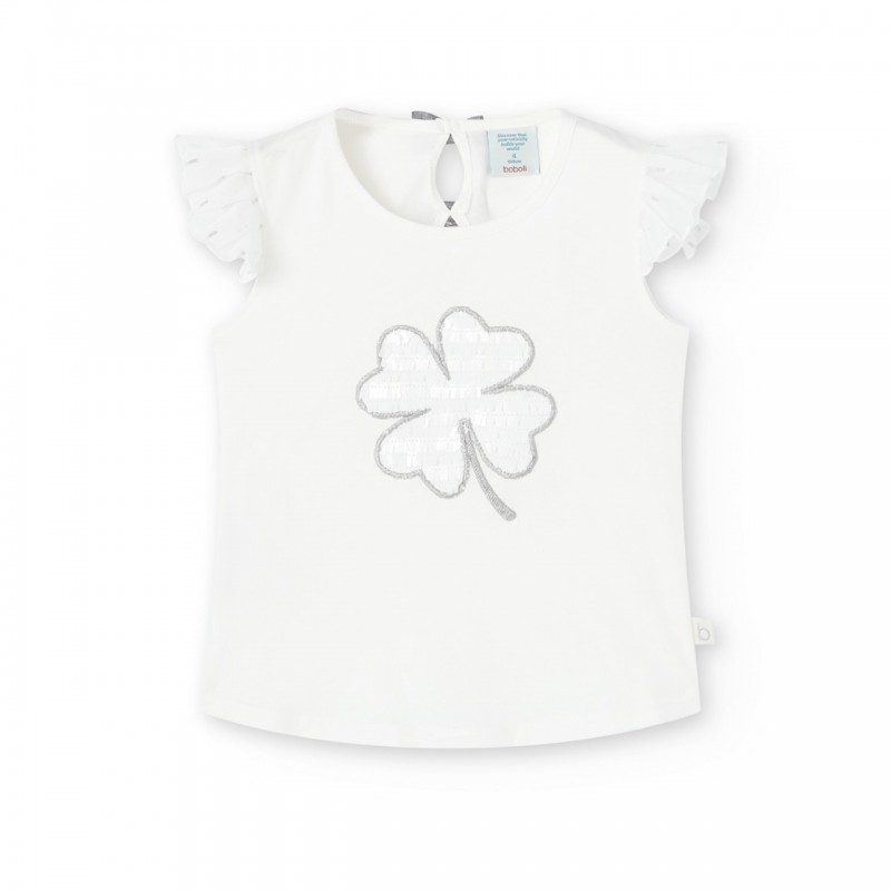 BOBOLI Бяла тениска "CLOVER" за момиче