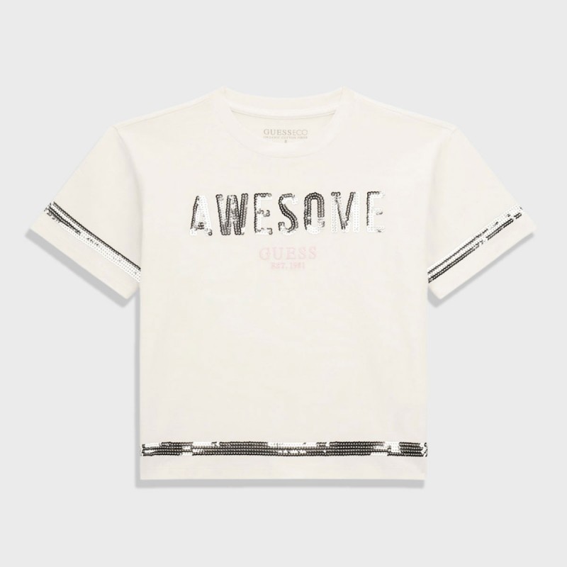 GUESS Бяла тениска "AWESOME" за момиче