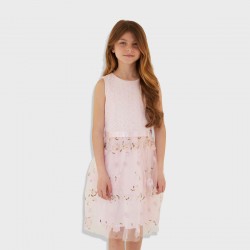 GUESS Розова рокля с тюл на флорален мотив за момиче  