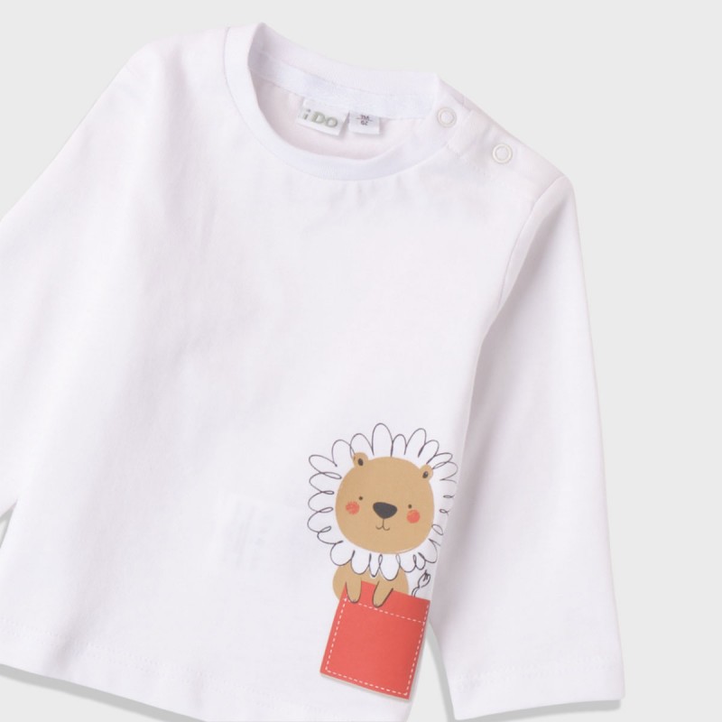 iDo Mini Бяла блуза "HAPPY LION" за бебе момче