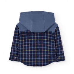 Boboli синьо комбинирано яке от полар за момче с качулка и карирани ръкави