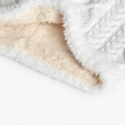 Boboli бял плетен шал-яка за момиче с плитки и пухкава подплата