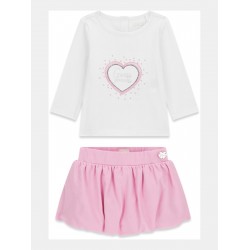 GUESS комплект 2 части за момиче – блуза и пола в бяло и розово