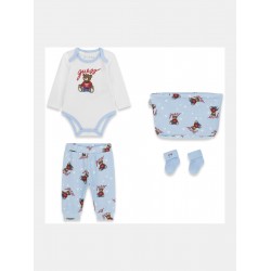 GUESS комплект 4 части с мече за бебе момче в светлосиньо