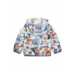 GUESS Яке с качулка за момче – бяло с принт и подплата
