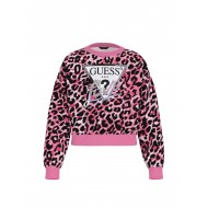 GUESS розов леопардов суитшърт с лого за момиче