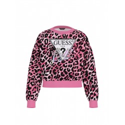 GUESS розов леопардов суитшърт с лого за момиче
