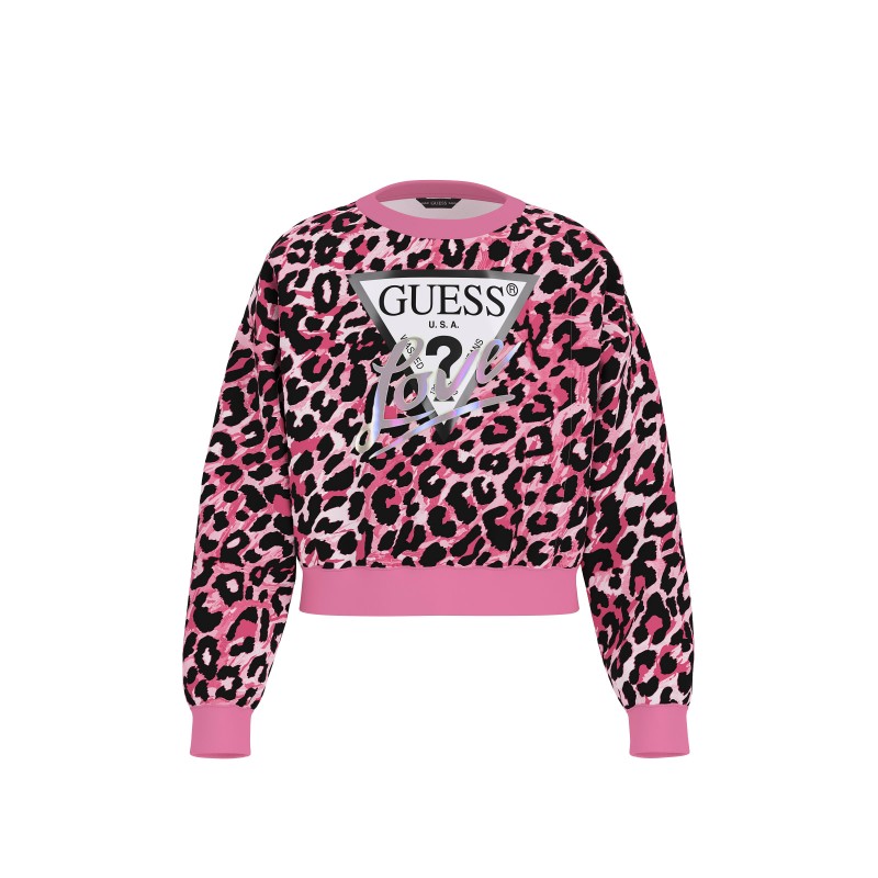 GUESS розов леопардов суитшърт с лого за момиче