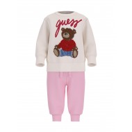 GUESS комплект за бебе момиче с апликация мече и розово долнище