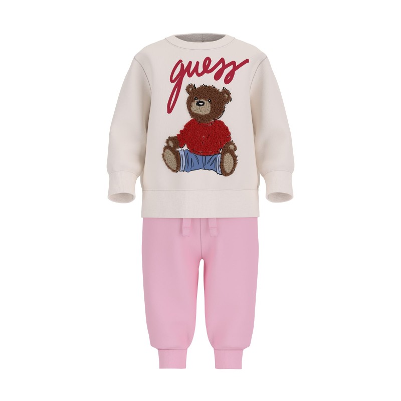 GUESS комплект за бебе момиче с апликация мече и розово долнище