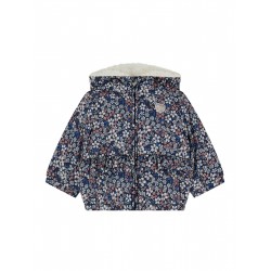 GUESS тъмносиньо яке с флорален принт и пухена подплата за момиче