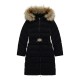 GUESS Черно дълго яке с естествен пух и колан за момиче